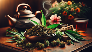 Tisane au CBD en feuilles avec des fleurs de CBD